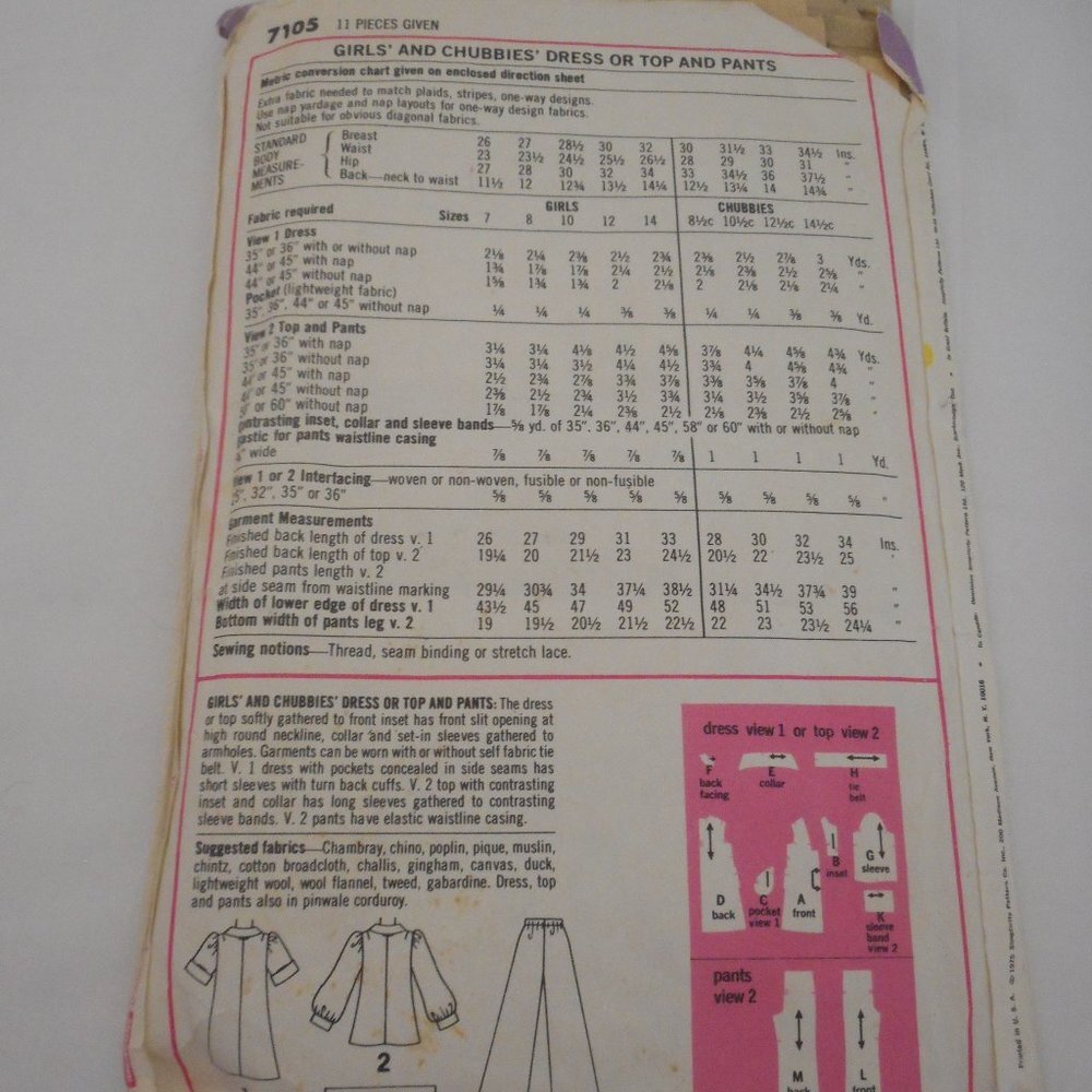 Vintage 70s Girls Plus Size Simplicity 7105 - Picture 2 of 2